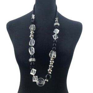 Chunky Beaded Necklace Black White 25 Inch Length Casual Work Wear